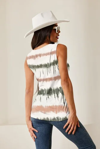 Vista 6 de Lindas camisetas de verano para mujer, estilo casual, sin mangas, ajuste holgado, cuello redondo, con anillo en O