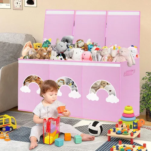 Vista 8 de Caja de juguetes extra grande, organizador de almacenamiento de juguetes con ventanas transparentes, caja de almacenamiento plegable para niños