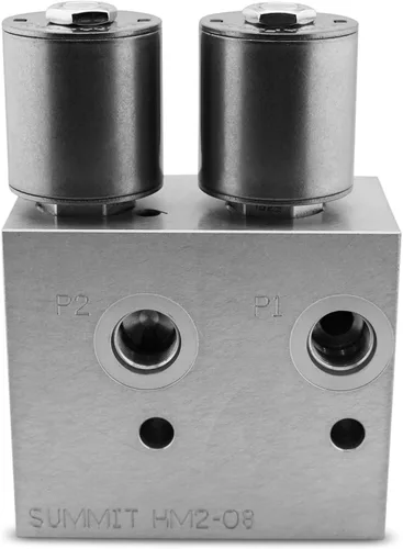 Vista 2 de Summit, multiplicador hidráulico, válvula de colector divisor/desviador, 2 circuitos con controlador de caja de interruptores