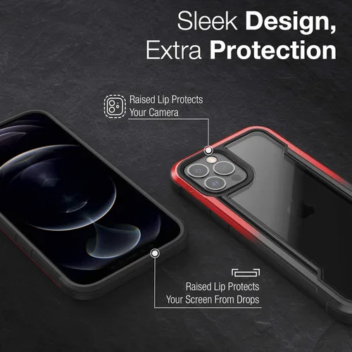 Vista 5 de Raptic Shield - Funda compatible con iPhone 12 Pro Max, protección contra golpes, marco de aluminio duradero, probada para caídas de 10 pies de Rojo