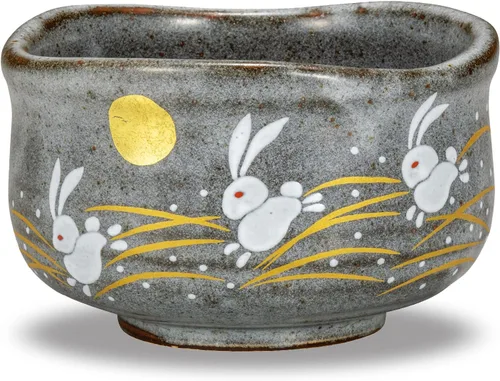 Vista 3 de Kutani Japonés Matcha Bowl Conejo YAKI(Ware)