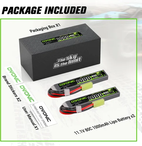Vista 6 de OVONIC 3s Lipo Batería 11.1V 1000mAh 80C con MiniTamiya Plug Lipo Batería para pistolas Airsoft (2PCS)