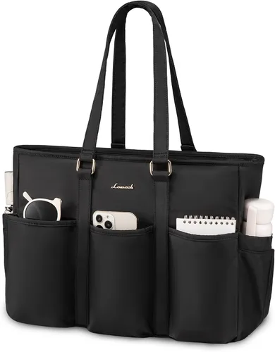 Vista 15 de LOVEVOOK bolso tote vintage para laptop para mujer, Beige-Negro, 15,6 pulg., Moda