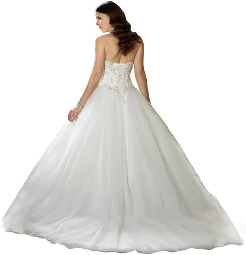 Vista 2 de YIPEISHA Clásico vestido de novia con corset bordado con cuentas.