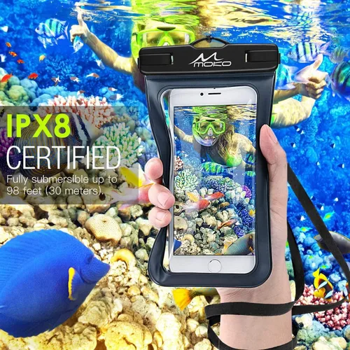Vista 2 de Carcasa impermeable con accesorios para celular, universal, resistente al agua, con brazalete y correa para el cuello, hasta 6 pulgadas, de MoKo