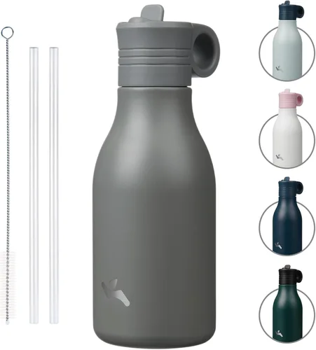 Vista 21 de Konokyo Botella de agua de acero inoxidable de 12 onzas con popote, botella de agua de viaje de metal aislada, reutilizable y a prueba de fugas, sin