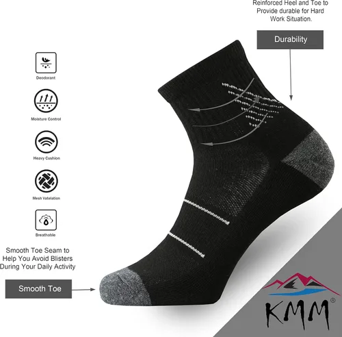 Vista 3 de KMM Calcetines tobilleros de lana merino de corte bajo para hombre, ligeros, con un cuarto de amortiguación, anti ampollas, senderismo, senderismo