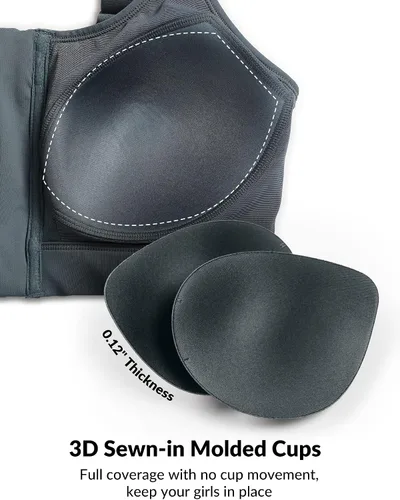 Vista 7 de Yvette Sujetadores deportivos ajustables para mujer de alto impacto, brasier deportivo con cremallera frontal, talla grande para correr y entrenar