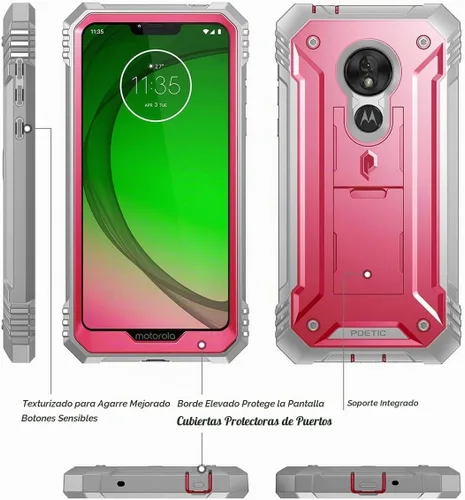 Vista 3 de Funda para Moto G7 Power, funda para Moto G7 Supra, Moto G7 Optimo Maxx, funda resistente de cuerpo completo, protector de pantalla integrado, funda
