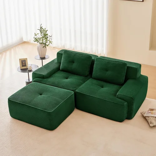 Vista 10 de Sofás modulares convertibles de 82 pulgadas, sofás en forma de L de asiento profundo para sala de estar, sofá moderno de 2 plazas con 1 otomana