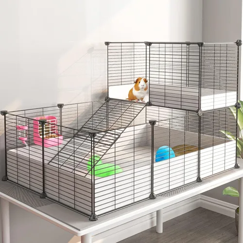 Vista 8 de Oneluck Jaula para Cobayas, Hábitat Interior con Fondo de Plástico Impermeable, Corral para Mascotas Pequeñas como Conejos, Tortugas, Hámsteres