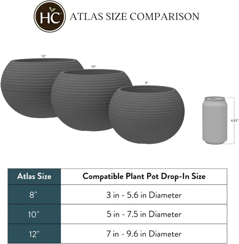 Vista 5 de The HC Companies Maceta Atlas Sphere de 8 pulgadas, ligera, decorativa, redonda, de plástico, para interiores y exteriores, para hierbas y flores