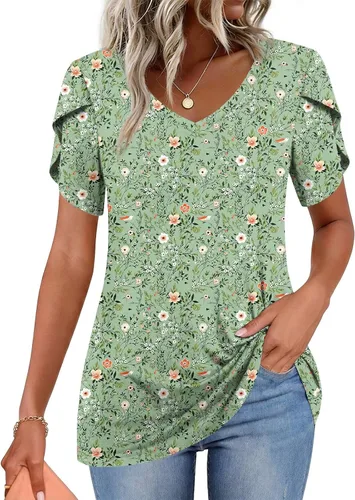 Vista 35 de CATHY 2025 - Blusas de verano para mujer, con mangas cortas, cuello en V, estilo túnica, tallas S-4XL Talla B