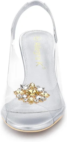 Vista 3 de Allegra K Tacones transparentes con punta abierta y diamantes de imitación para mujer