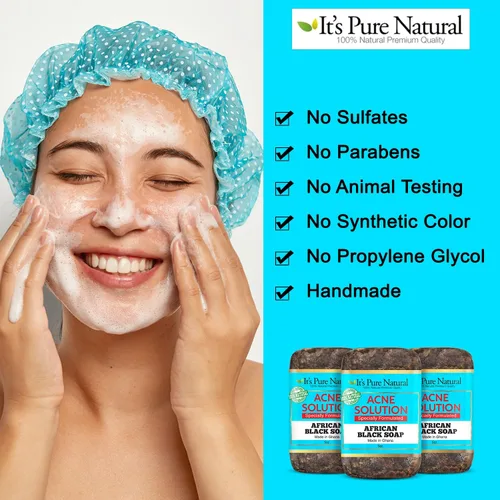 Vista 7 de It's Pure Natural Barras de jabón africanas negras con solución para el acné (paquete de 3) jabón orgánico crudo para cara y cuerpo, tratamiento