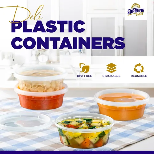 Vista 2 de Recipientes de almacenamiento de plástico con tapas [32 juegos] de 32 onzas – Contenedores de alimentos reutilizables para el hogar y los negocios