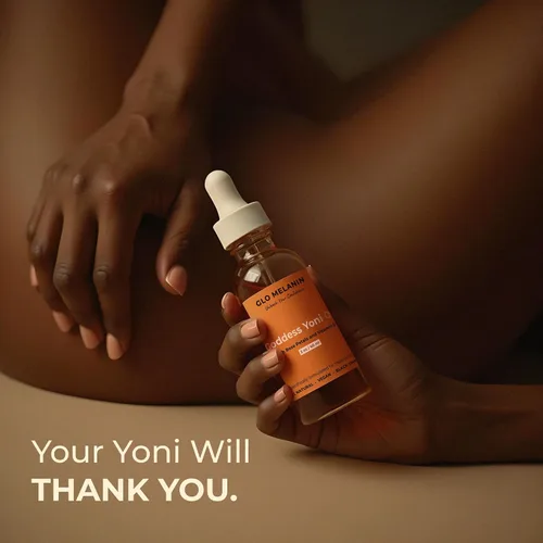 Vista 4 de Glo Melanin Yoni - Lavado de aceite para mujeres, equilibrio de pH y humedad, aceite vaginal o femenino para vellos encarnados con pétalos de rosa