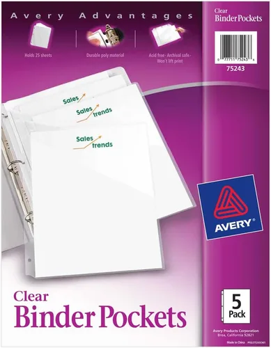 Vista 8 de Avery Bolsillos para carpetas de 3 anillos, transparentes, 8.5" x 11", sin ácido y seguros para archivo, 15 bolsillos para carpetas en total