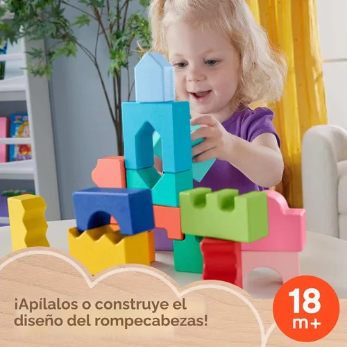 Vista 2 de Fisher-Price Juguete de Madera para Niños Pequeños Rompecabezas de Bloques Entrelazables Apilables con 20 Piezas de Madera para Niños de 18+ Meses