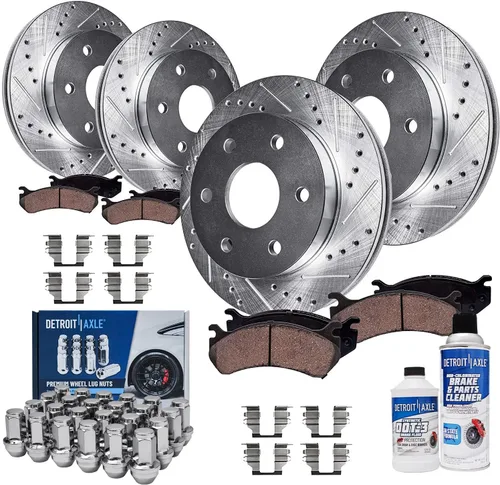 Vista 120 de Detroit Axle - Rotores de freno para Ford 2013-2019 Explorer Taurus Flex Lincoln MKT MKS, rotores de freno de disco ranurados perforados de repuesto