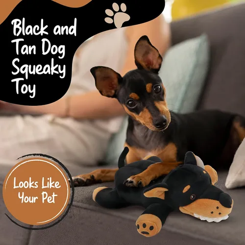 Vista 2 de Dogdog - Juguete de peluche negro y marrón para perro Doberman con orejas puntiagudas