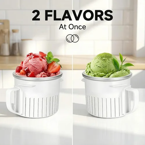 Vista 7 de Accesorio de heladera de dos tazones compatible con todas las batidoras de pie KitchenAid, lote doble de 1/4 cuarto de galón helado casero, gelato