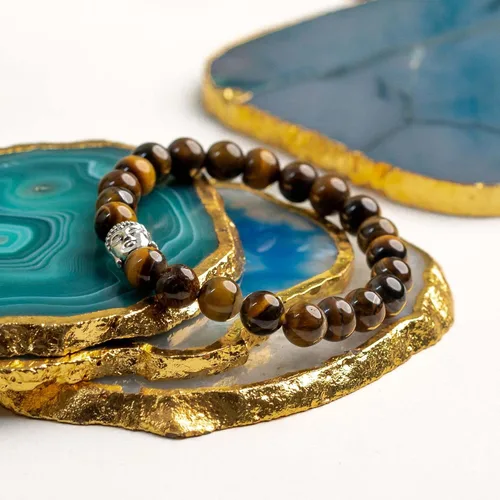 Vista 4 de Spiritual Elementz Reiki Charged Tiger Eye - Pulsera de piedras preciosas (0.276-0.315 in) (21-24 cuentas) "Piedra de protección y armonía"., Piedra