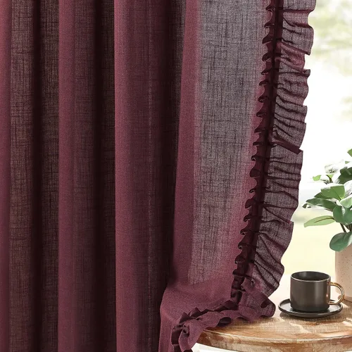 Vista 17 de TERLYTEX Cortinas de encaje de lino de 96 pulgadas de largo 2 paneles, 42 x 96 pulgadas, cortinas con volantes estilo granja para sala con bolsillo
