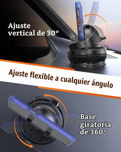 Vista 3 de pop-tech Soporte para teléfono con ventosa de automóvil: rotación de 360° y ajustable en 30°: soporte para teléfono celular con ventosa al vacío
