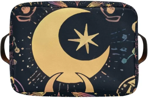 Vista 9 de Cesta de almacenamiento, astrología mística, símbolo oculto alrededor de la luna, lona duradera, plegable, caja de juguetes, contenedor organizador