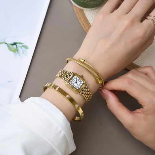 Vista 7 de CHEETAH Juego de reloj y pulsera de oro para mujer
