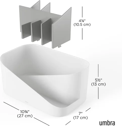 Vista 3 de Umbra Glam Organizador de cosméticos, contenedor de almacenamiento versátil con inserto extraíble para baño, oficina y más, color blanco