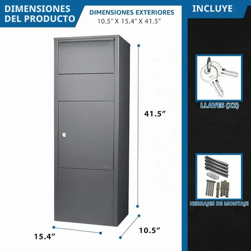 Vista 3 de Winbest – Buzón independiente de acero con cerradura tamaño grande, color gris
