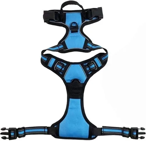 Vista 4 de Arnés ajustable sin tirones para perro, con correas reflectantes, cómodo chaleco acolchado suave para perros medianos y grandes, azul (S, azul)