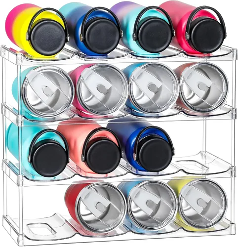Vista 9 de LANDNEOO Soporte organizador apilable para botellas de agua, para la organización de vasos grandes de Stanley y otros, estante de plástico blanco