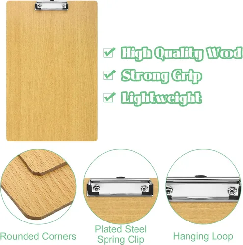 Vista 4 de 6 portapapeles extra grandes de 11 x 17 pulgadas con clip de perfil bajo, portapapeles de madera, tamaño memorando, para escuela, aula, oficina