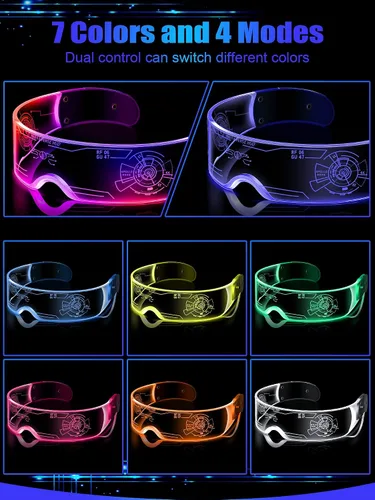 Vista 3 de TOODOO - 2 pares de gafas de visera LED de 7 colores, gafas futuristas, accesorios punk iluminados para disfraz de fiesta Rave