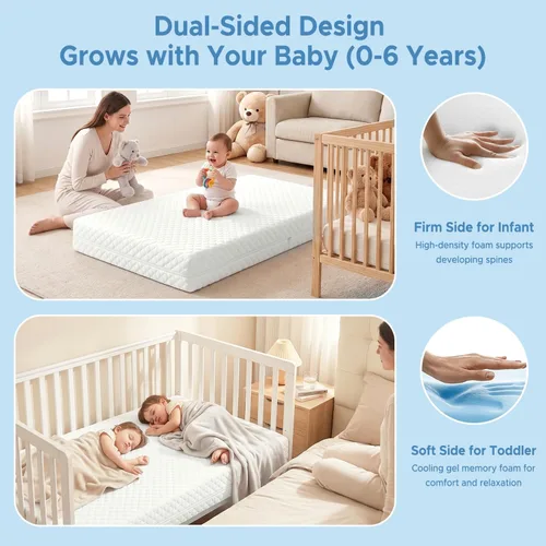 Vista 11 de SCHNAUZER HOME Colchón para cuna, colchón de espuma viscoelástica transpirable de doble cara para bebés y niños pequeños con funda extraíble
