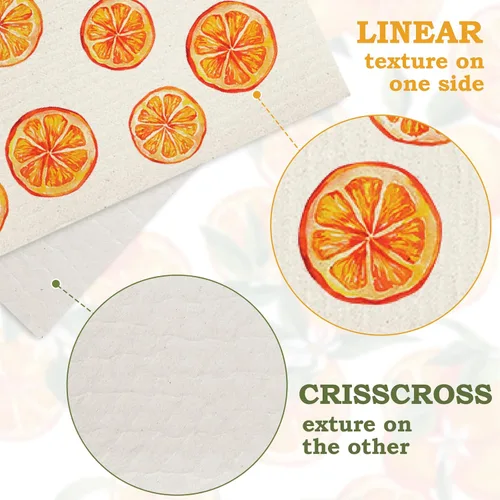 Vista 3 de Whaline 6 paños de cocina suecos anaranjados con patrón de frutas cítricas de algodón, toallas de cocina absorbentes de verano para fiestas, hogar