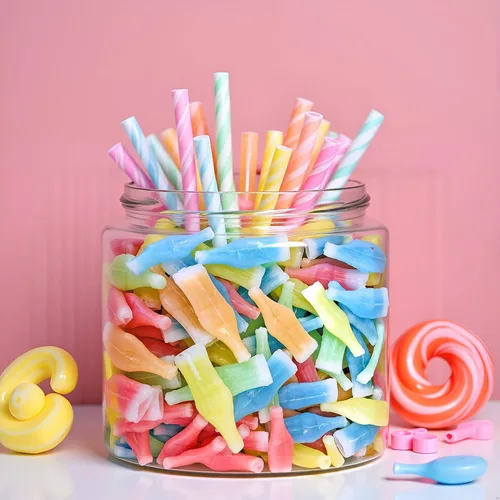 Vista 8 de SweetGourmet Botellas de caramelo de cera con relleno de bebidas, sabores de frutas surtidos, bolsa de 1 libra