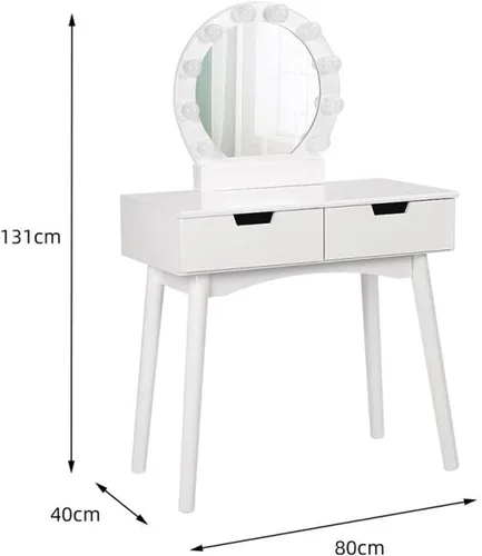 Vista 2 de Tocador, mesa de maquillaje, muebles de dormitorio, tocador con espejo LED con taburete de maquillaje, escritorio liso, tocador de maquillaje Negro