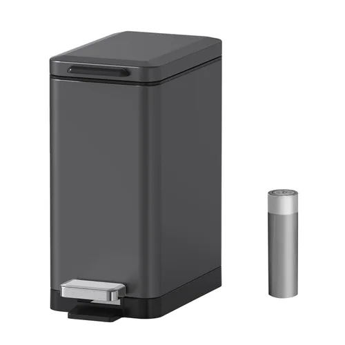 Vista 8 de Mbillion Cubo de basura para baño con tapa - Cubo de basura delgado de acero inoxidable con pedal - Papelera de metal - Cubo de basura rectangular
