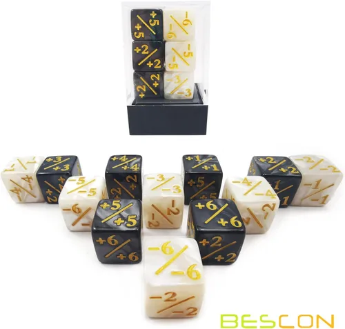 Vista 5 de Juego de 12 contadores de dados positivos y negativos de 0.630 in en caja de ladrillos, dados de fidelidad de dados de token de mármol, compatibles