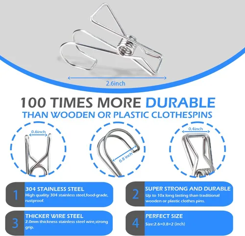 Vista 3 de 12+2 piezas de clip de acero inoxidable 304 con gancho, clips duraderos para colgar, perchas multifuncionales resistentes para uso para artículos