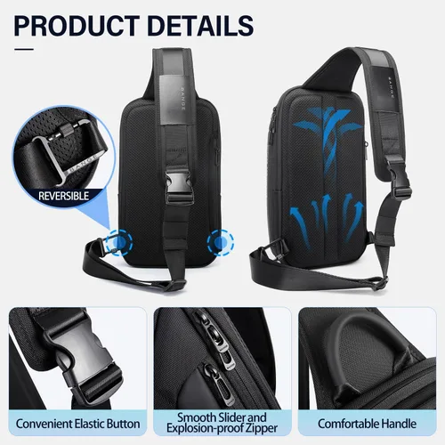Vista 4 de Tfro & Cile Bolso bandolera para hombre, bolsos cruzados, mochilas de hombro, mochila casual, mochila de pecho negro para senderismo montar