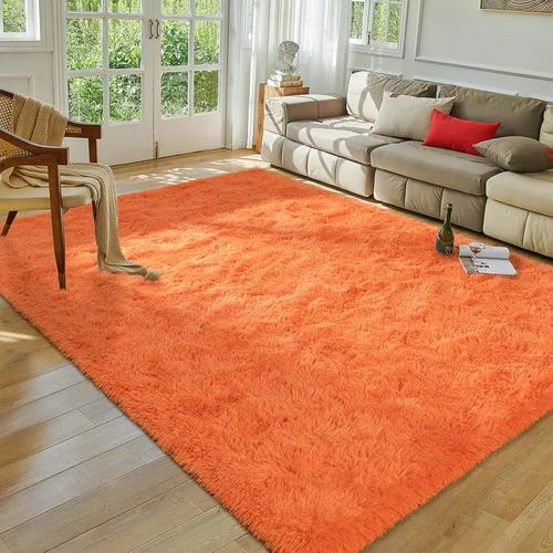 Vista 95 de Softlife Alfombra naranja para dormitorio, alfombra de felpa esponjosa para sala de estar para niñas, alfombra lanuda para niños, alfombra suave