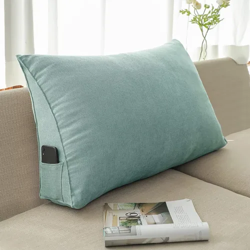 Vista 14 de Almohada triangular de cuña negra y gris para sentarse en la cama, cojín de cuña para respaldo, soporte lumbar de espalda, almohada tapizada