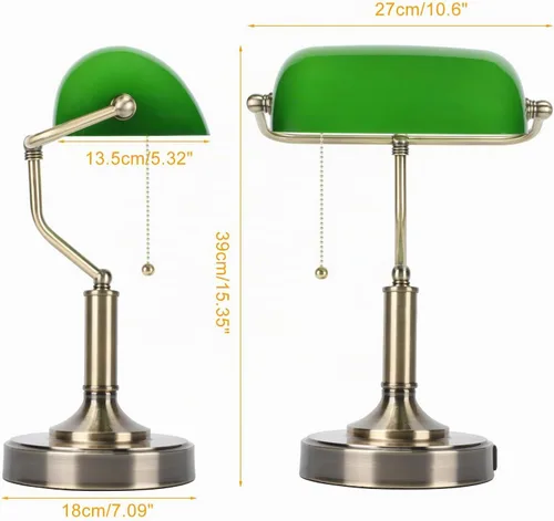 Vista 6 de LINNMON Bankers - Lámpara de escritorio verde con interruptor de cadena de tracción, lámpara retro con puertos de carga USB y tipo C, lámpara