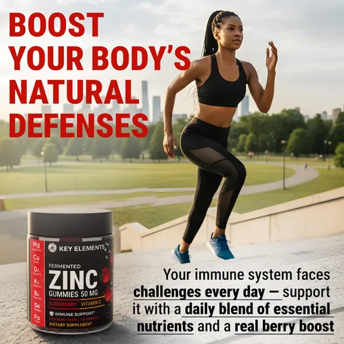 Vista 3 de KEY ELEMENTS - Gomitas de zinc de apoyo inmunológico de 50 mg con vitamina Rich Berry Taste - Suplementos de zinc antioxidantes naturales con cobre