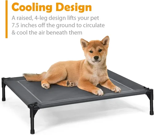 Vista 3 de Giantex Cama elevada para perros con toldo extraíble, cuna elevada portátil para mascotas, cama refrescante para perros para camping, playa, césped